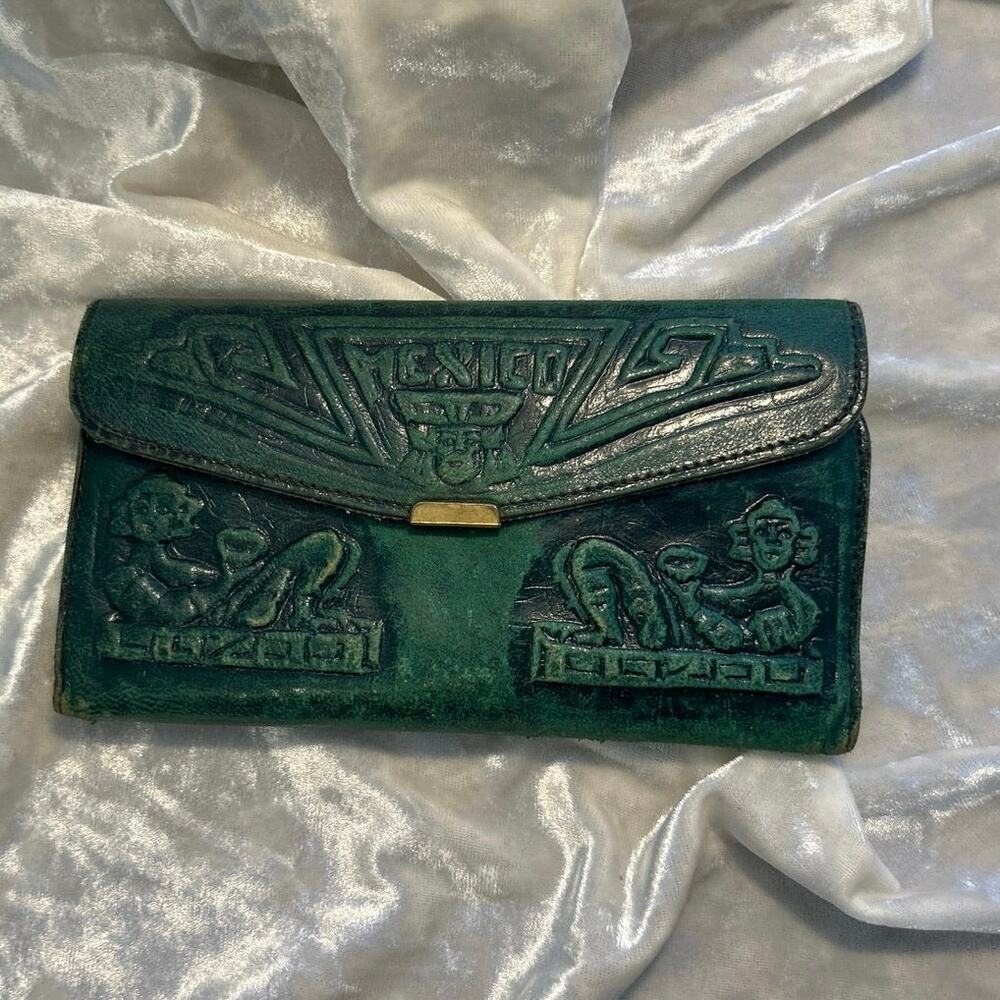 Green Leather Wallet Card Holder, Mirror Coin Women’s Mexico 7’ x 4’ in